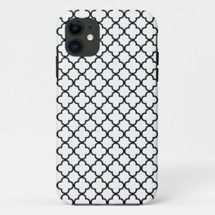 Black and White Quatrefoil Clover Pattern iPhone 11 Case