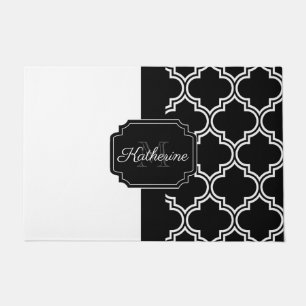 Black and White Quatrefoil Doormat