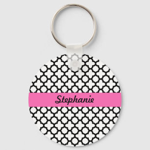 Black and White Quatrefoil Keychain