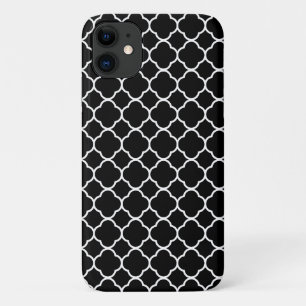 Black And White Quatrefoil, Latticework, Trellis iPhone 11 Case