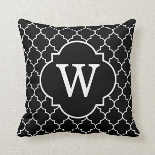 Black And  White Quatrefoil Monogram Throw Pillow
