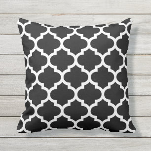 Black and White Quatrefoil Pattern Outdoor Pillows