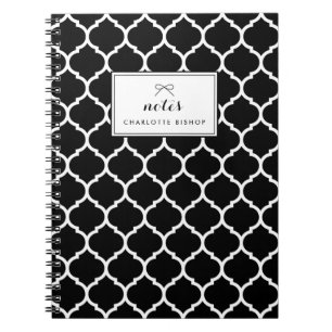 Black and White Quatrefoil Pattern Personalized Notebook