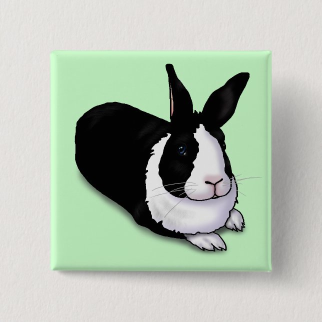 Black and White Rabbit 2 Inch Square Button (Front)