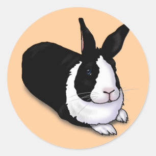 Black and White Rabbit Classic Round Sticker