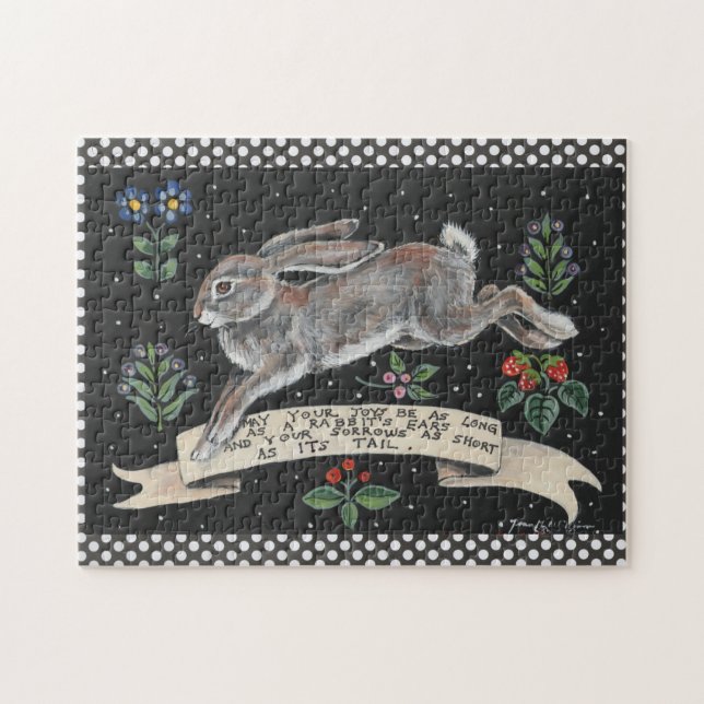 Black and White Rabbit Floral Inspirational Puzzle (Horizontal)