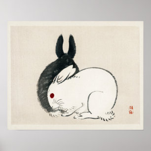Black and white rabbits by Kōno Bairei Poster