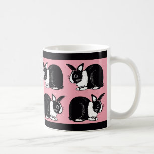 Black and White Rabbits Pink and Black Mug