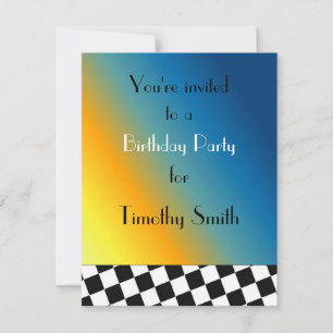 Black and White Racing Checks Birthday Invitation