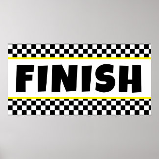 Black and white Racing Finish Line Banner Poster