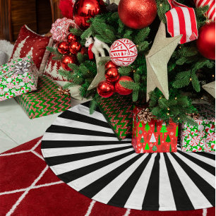Black and White Radial Rays Faux Linen Tree Skirt