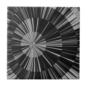 Black and White Radial Striped Sunburst Pattern Tile