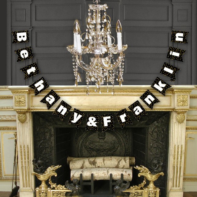 Black and White Random Gold Dot Patten Wedding Bunting Flags (Creator Uploaded)