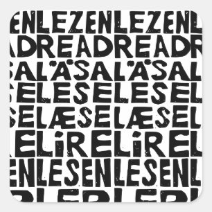 Black and White "Read" in 8 Languages Lino Cut Square Sticker