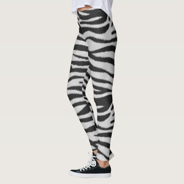 Black and White Realistic Zebra Fur Texture Leggings (Left)