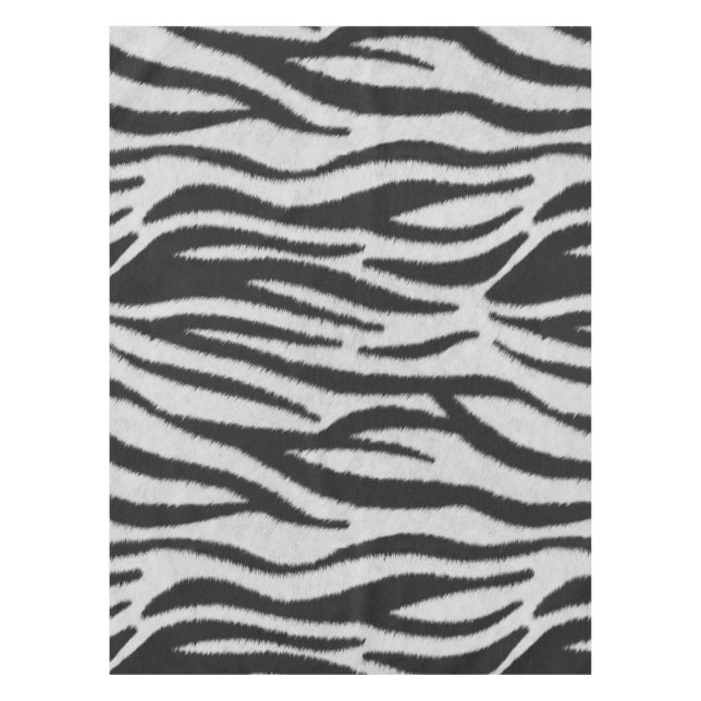 Black and White Realistic Zebra Fur Texture Tablecloth (Front)