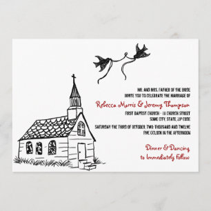 Black and White Red Chapel Wedding Invitation