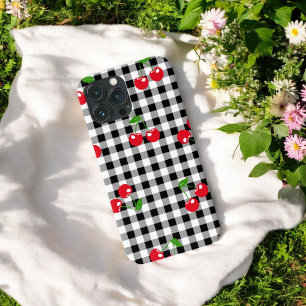 Black and White Red Cherry Gingham Pattern iPhone 13 Pro Max Case