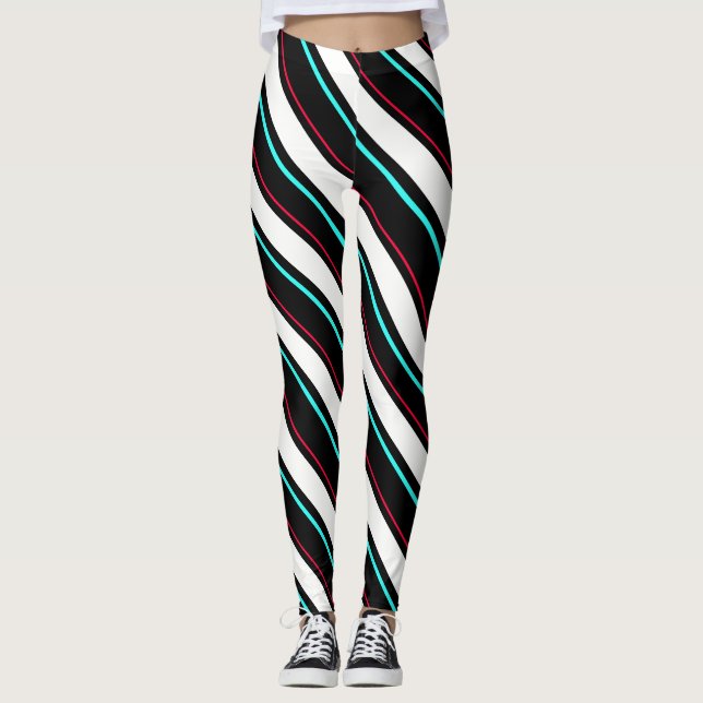 Black And White Regimental Stripes Leggings (Front)