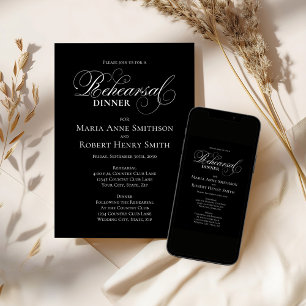 Black and White Rehearsal Dinner Timeline Invitation