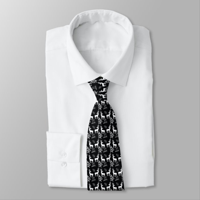 Black And White Reindeer And Trees  Tie (Tied)