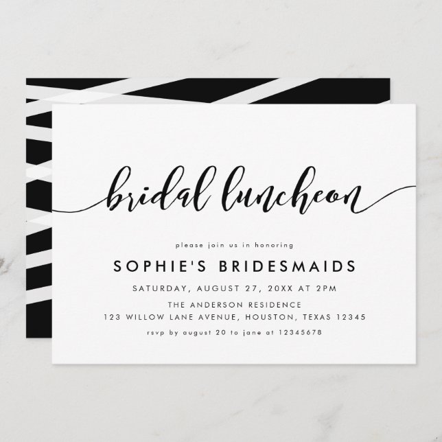 Black and White Relax Script Bridal Luncheon Invitation (Front/Back)