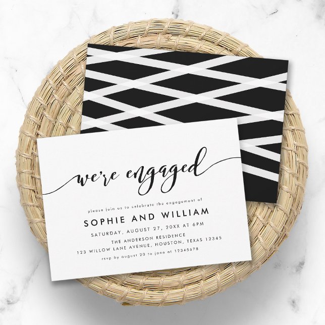 Black and White Relax Script Engagement Party Invitation (Creator Uploaded)