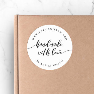 Black and White Relax Script Handmade with Love Classic Round Sticker
