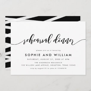 Black and White Relax Script Rehearsal Dinner Invitation