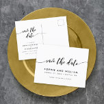Black and White Relax Script Save the Date Announcement Postcard<br><div class="desc">Stylish Save the Date postcard featuring the words "Save the Date" in a relax cursive script in black against a white background. Personalize it by replacing the placeholder text. For more options such as to change the font and it's size/colour or the spacing between letters click the "Customize" button. *Please...</div>