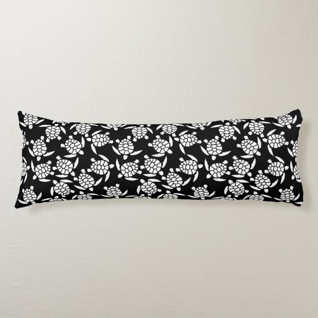 Black And White Repeat Motif | Sea Turtle Pattern Body Pillow (Front)