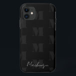 Black and White Repeat Pattern Monogram iPhone 11 Case<br><div class="desc">Modern and stylish bold single letter monogram with script font for name. All text is adjustable. Great for many different uses. For school,  work,  or the home.</div>