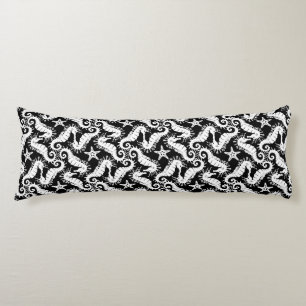 Black And White Repeating Motif Seahorse Pattern Body Pillow