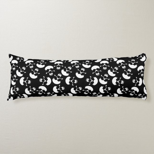 Black And White Repeating Motif | Skull Pattern Body Pillow (Front)