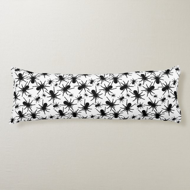 Black And White Repeating Motif | Spider Pattern Body Pillow (Front)