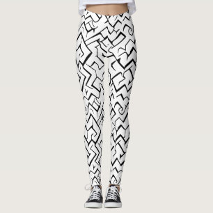 Black And White Repeating Pattern   Modern Maze Leggings