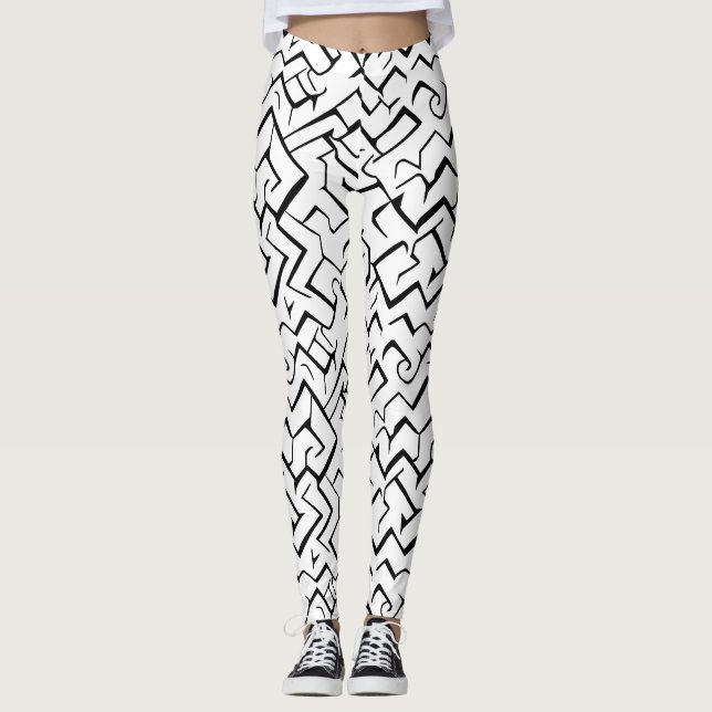 Black And White Repeating Pattern | Modern Maze Leggings (Front)