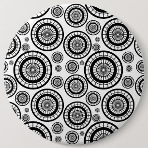 Black and White Repeating Wheel Pattern 6 Inch Round Button