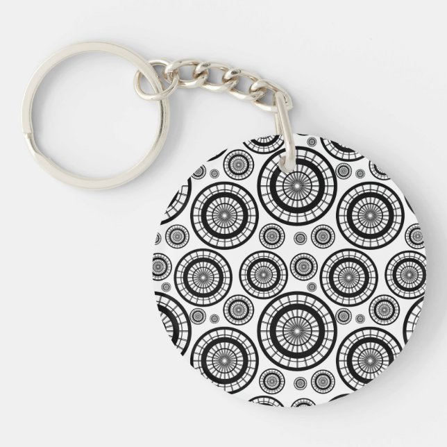Black and White Repeating Wheel Pattern Keychain (Front)