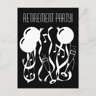 Black and white retirement party invite postcards