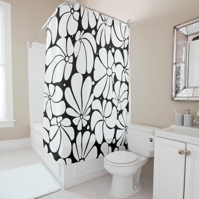 Black And White Retro 70s Flower Graphic Design (In Situ)
