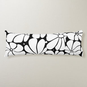 Black And White Retro 70s Flower Graphic Design Body Pillow