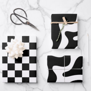 Black and White Retro Abstract Patterns Wrapping Paper Sheet