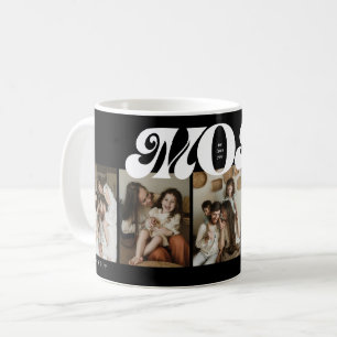 Black and White Retro Bold Mom 5 Photo Collage Coffee Mug
