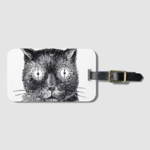 Black and White Retro Cat Face Luggage Tag