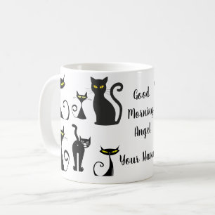Black and White Retro Cat Pattern with Typography Coffee Mug