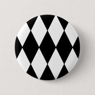 Black and White Retro Chequered Diamond Pattern 2 Inch Round Button