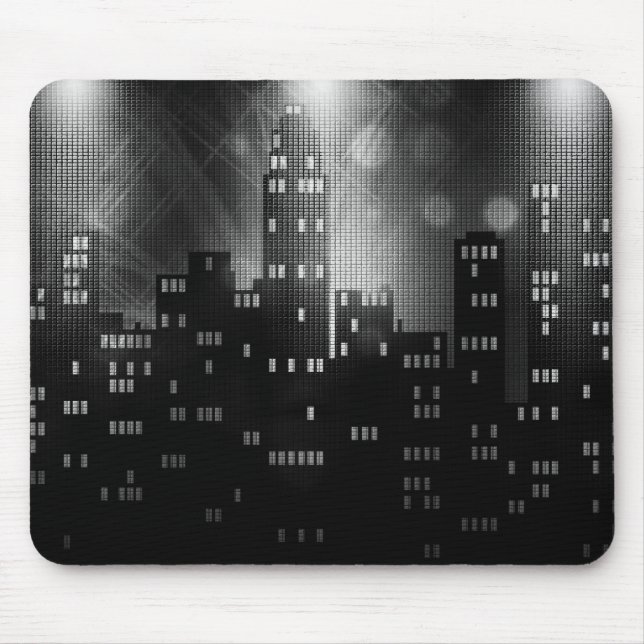 Black and white retro city skyline  mouse pad (Front)