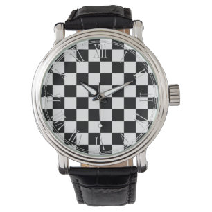 Black and White Retro Colourful Modern Chequerboar Watch