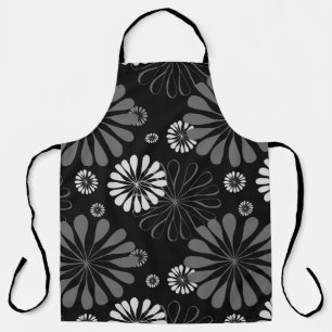 Black and White Retro Floral Apron
